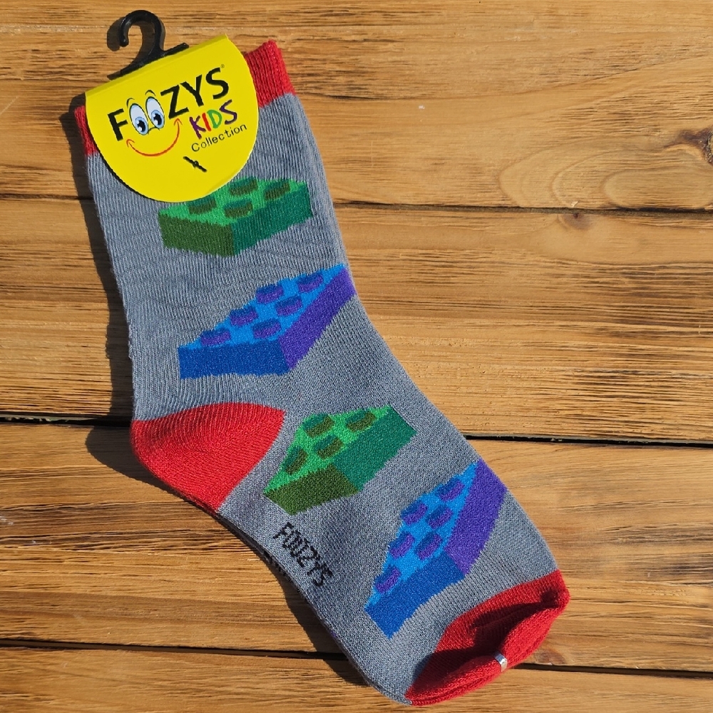 NWT Foozys Kids Lego Socks - Gray and Red - Unisex